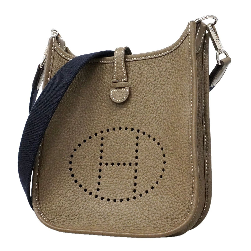 Hermes Shoulder Bag Evelyne TPM Taurillon Clemence Etoupe Silver