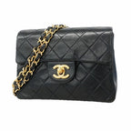 Chanel Shoulder Bag Mini Quilted Lambskin Black Gold