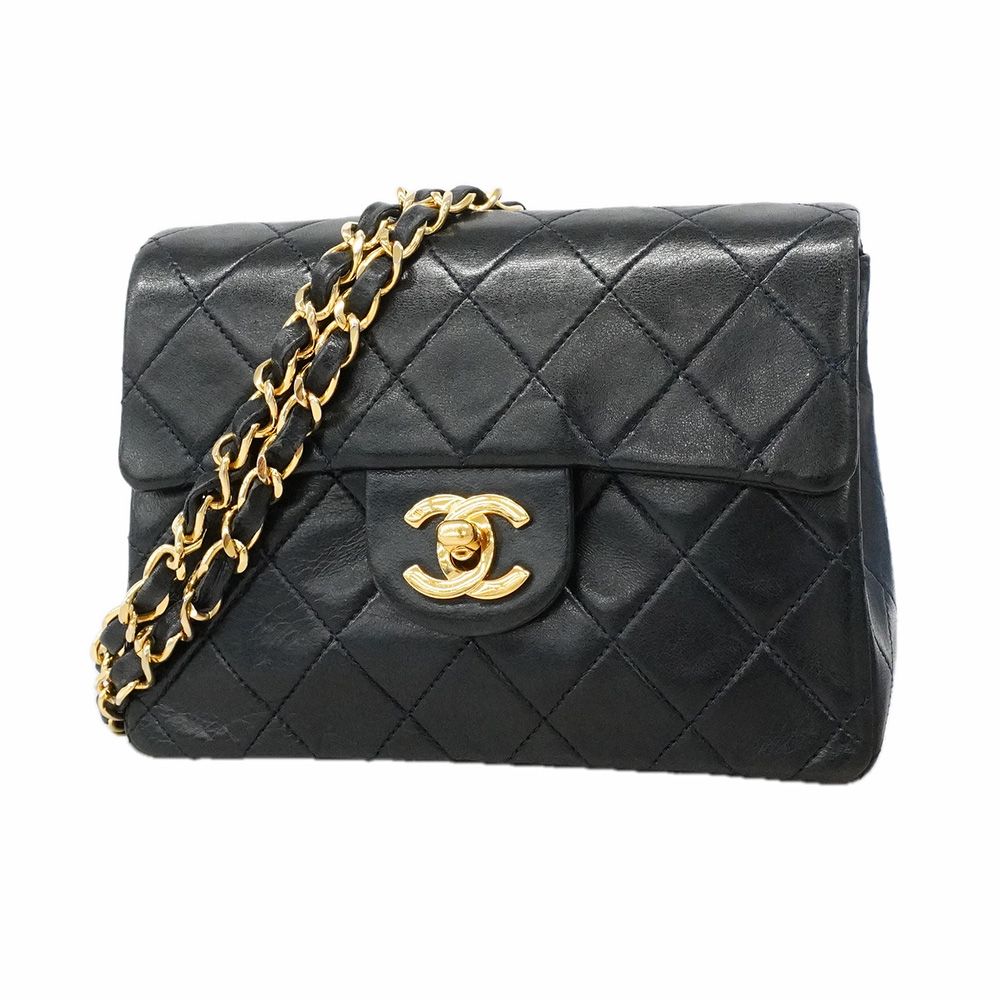 Chanel Shoulder Bag Mini Quilted Lambskin Black Gold