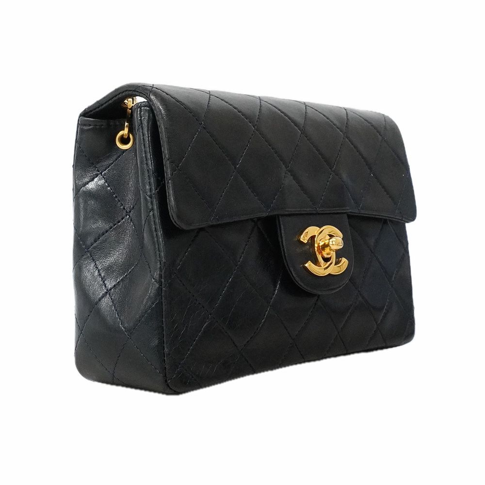 Chanel Shoulder Bag Mini Quilted Lambskin Black Gold — view 2