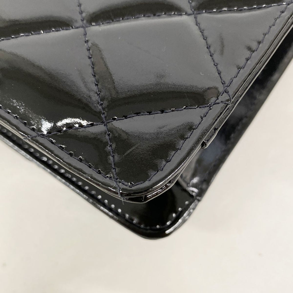 Chanel Shoulder Bag Quilted Patent Leather Black Silver — view 6