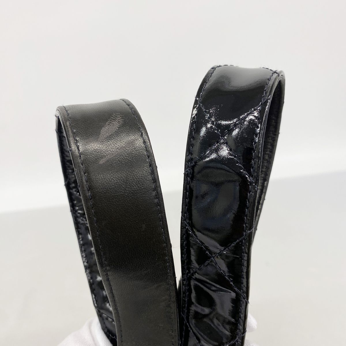 Chanel Shoulder Bag Quilted Patent Leather Black Silver — view 7