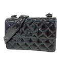 Chanel Shoulder Bag Quilted Patent Leather Black Silver