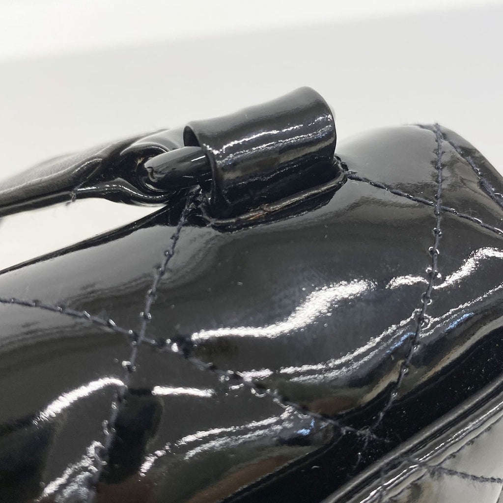 Chanel Shoulder Bag Quilted Patent Leather Black Silver — view 8