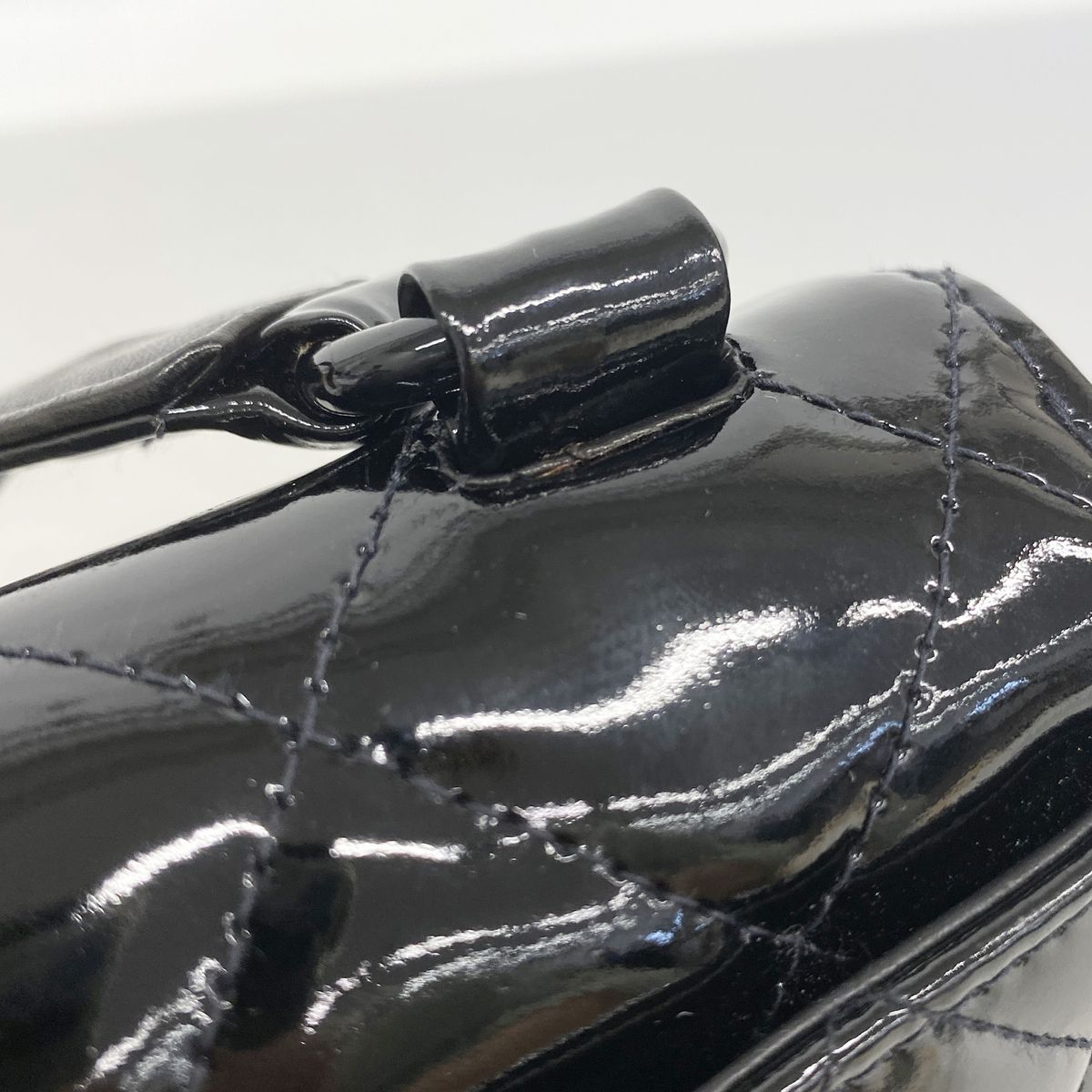 Chanel Shoulder Bag Quilted Patent Leather Black Silver — view 8
