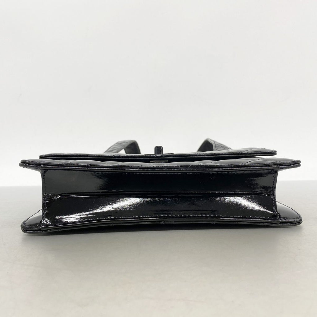 Chanel Shoulder Bag Quilted Patent Leather Black Silver — view 3