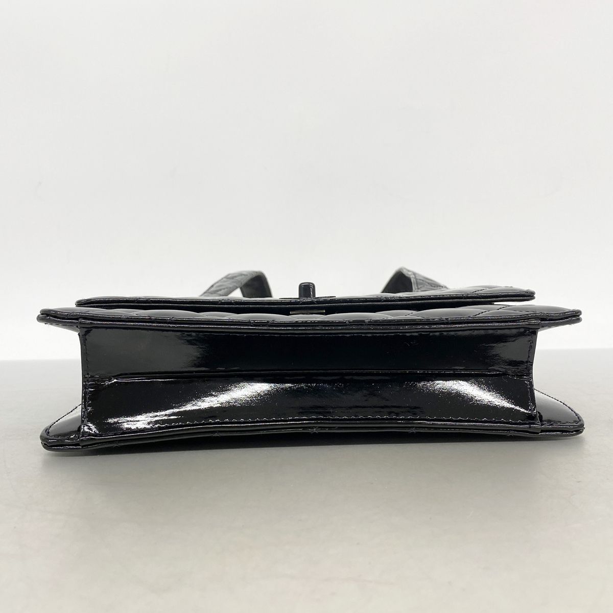 Chanel Shoulder Bag Quilted Patent Leather Black Silver — view 3