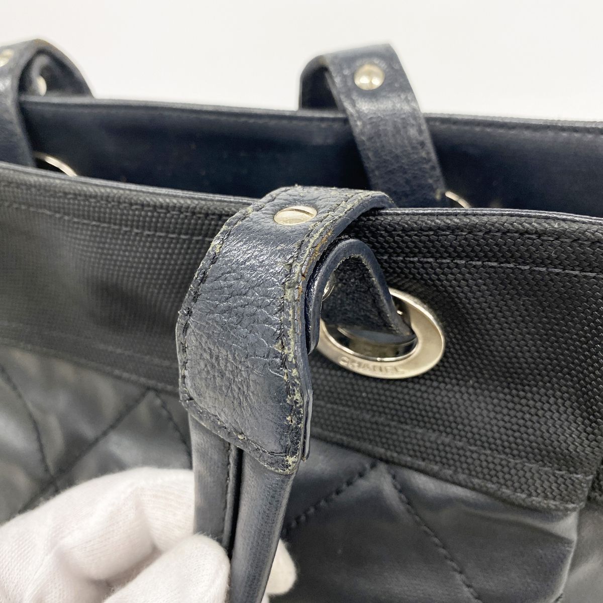 Chanel Tote Paris Biarritz Canvas Black Silver — view 8