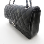 Chanel Quilted Double Flap 25 Chain Shoulder Bag Black Silver Lambskin — view 2