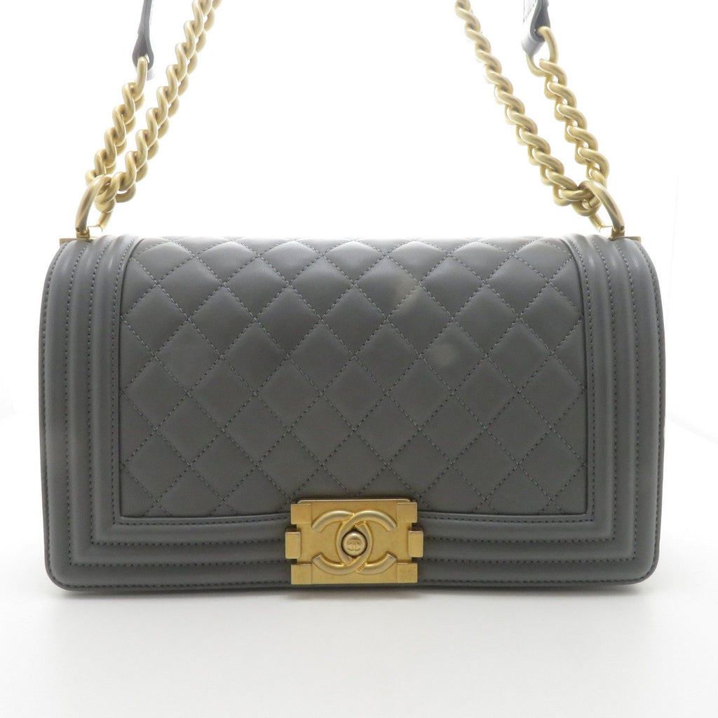 Chanel Boy Chain Shoulder Bag 25 Gray Lambskin