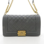 Chanel Boy Chain Shoulder Bag 25 Gray Lambskin