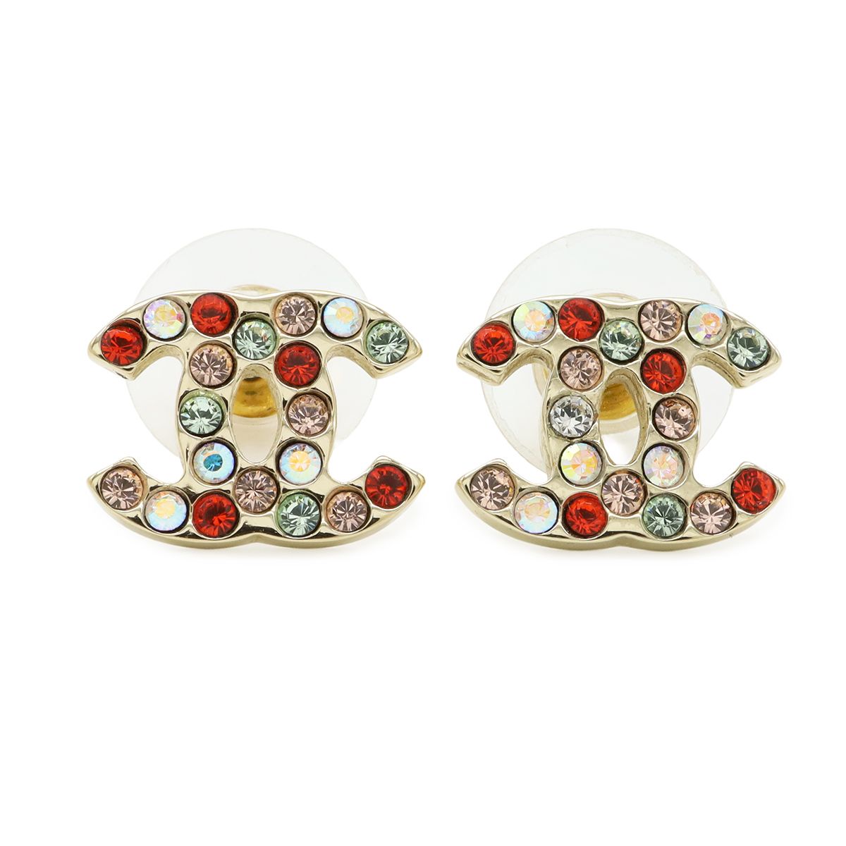 Chanel 04A CC Logo Earrings Rhinestone Multicolor Gold