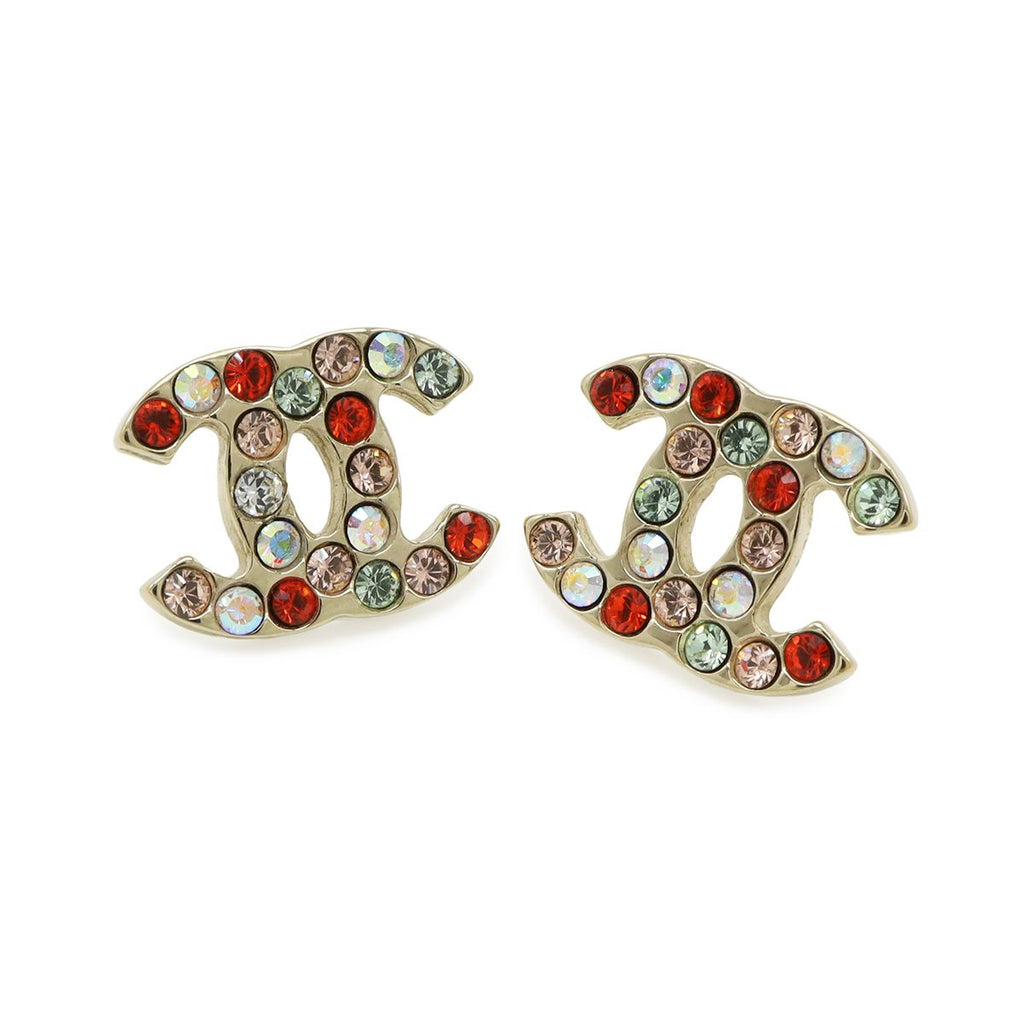 Chanel 04A CC Logo Earrings Rhinestone Multicolor Gold — view 4