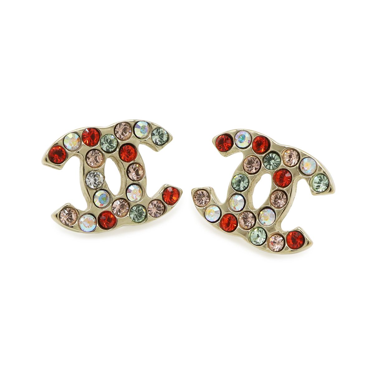 Chanel 04A CC Logo Earrings Rhinestone Multicolor Gold — view 4