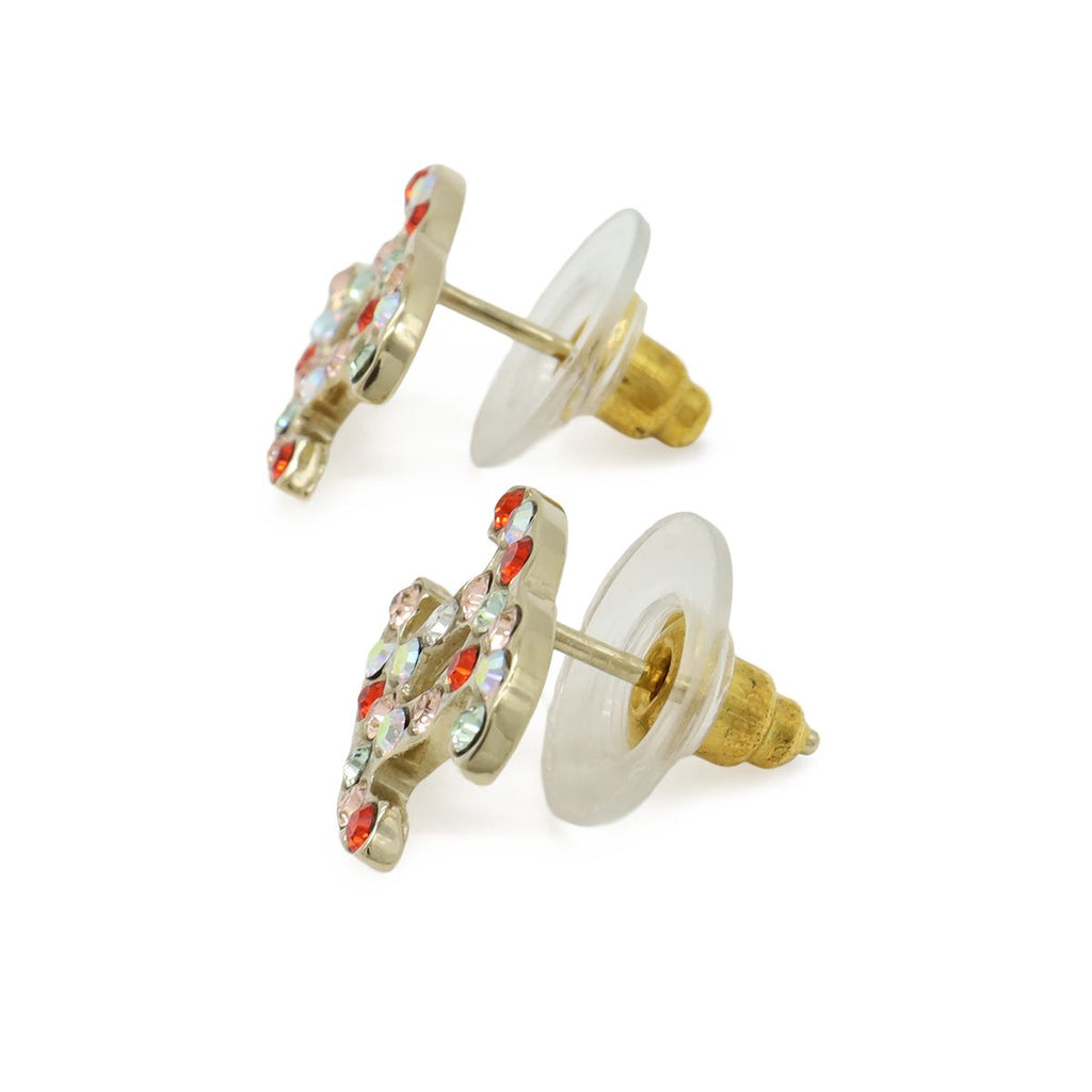 Chanel 04A CC Logo Earrings Rhinestone Multicolor Gold — view 2