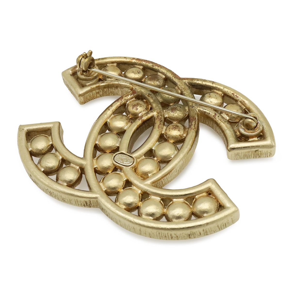 Chanel CC Logo Jumbo CC Brooch Faux Pearl Bijou Rhinestone Gold Plated — view 2