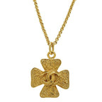Chanel 95A Clover CC Logo Large Chain Pendant 2-Way Belt Gold Plated Necklace