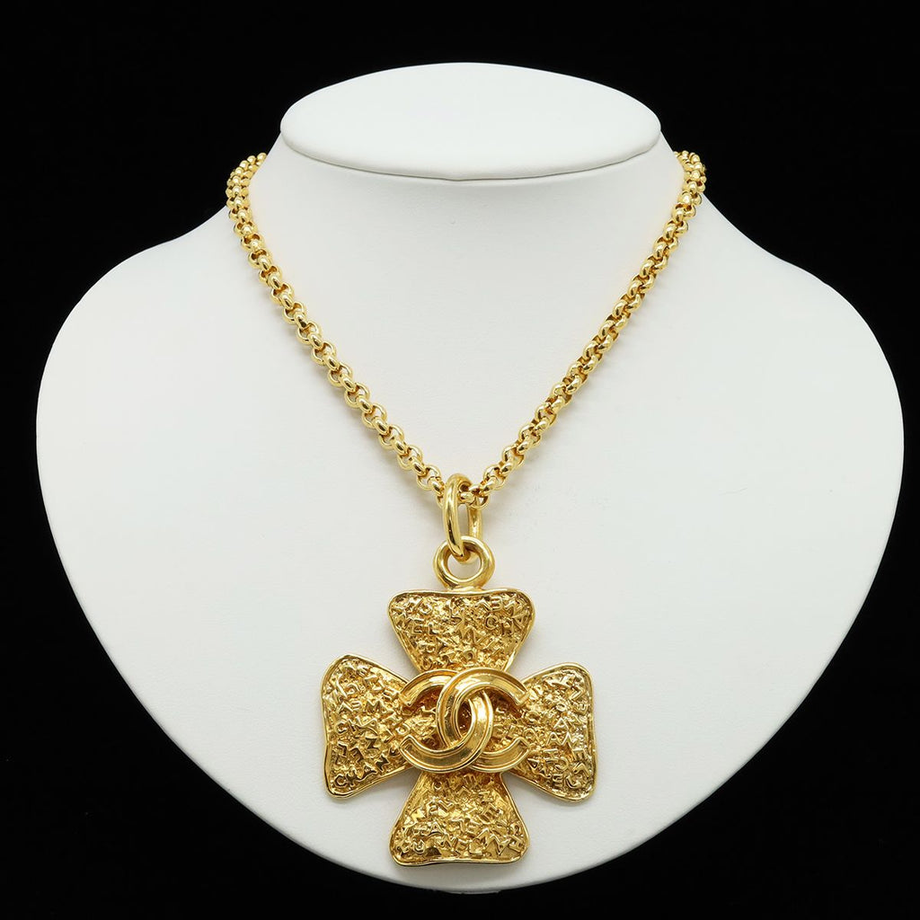 Chanel 95A Clover CC Logo Large Chain Pendant 2-Way Belt Gold Plated Necklace — view 7