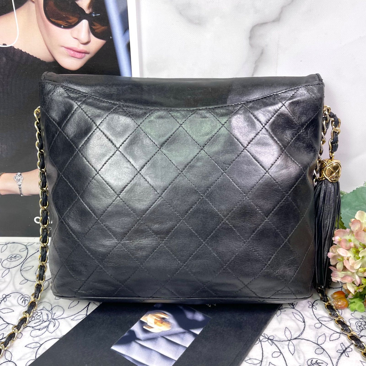 Chanel Vintage Quilted CC Logo Fringe Black — view 4