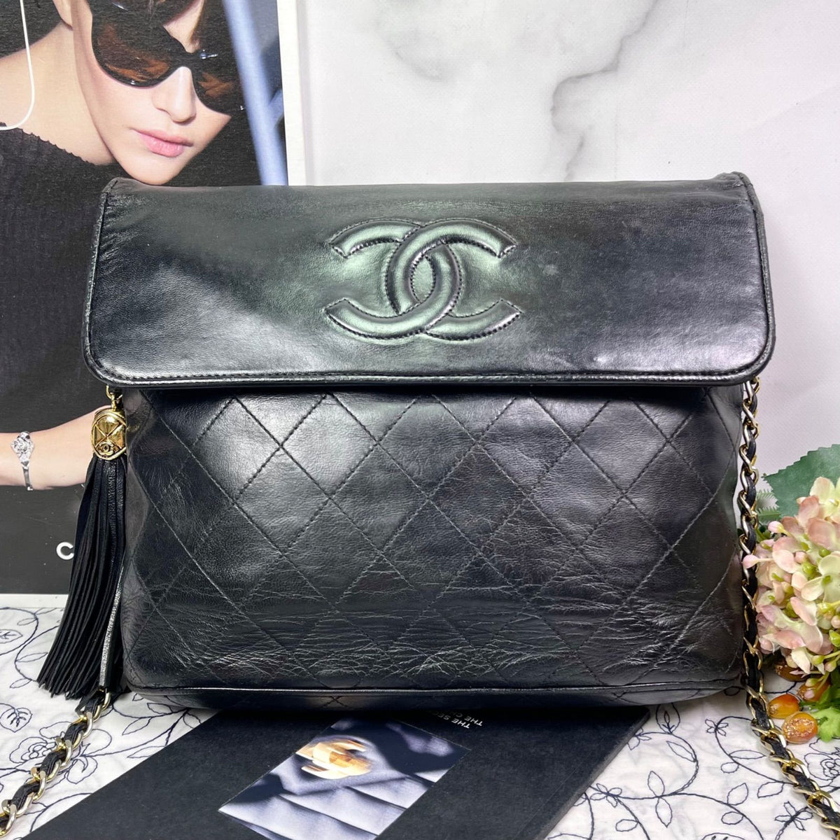 Chanel Vintage Quilted CC Logo Fringe Black — view 3