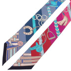 Hermes Twilly Brides Et Gray Bridle and Charm Scarf Silk Multicolor Blue — view 8