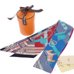 Hermes Twilly Brides Et Gray Bridle and Charm Scarf Silk Multicolor Blue