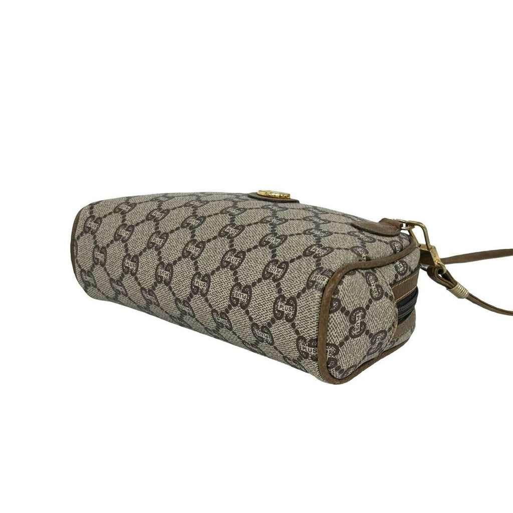 Gucci Vintage Plus Logo Pattern Leather Mini Shoulder Bag Pochette Brown — view 8