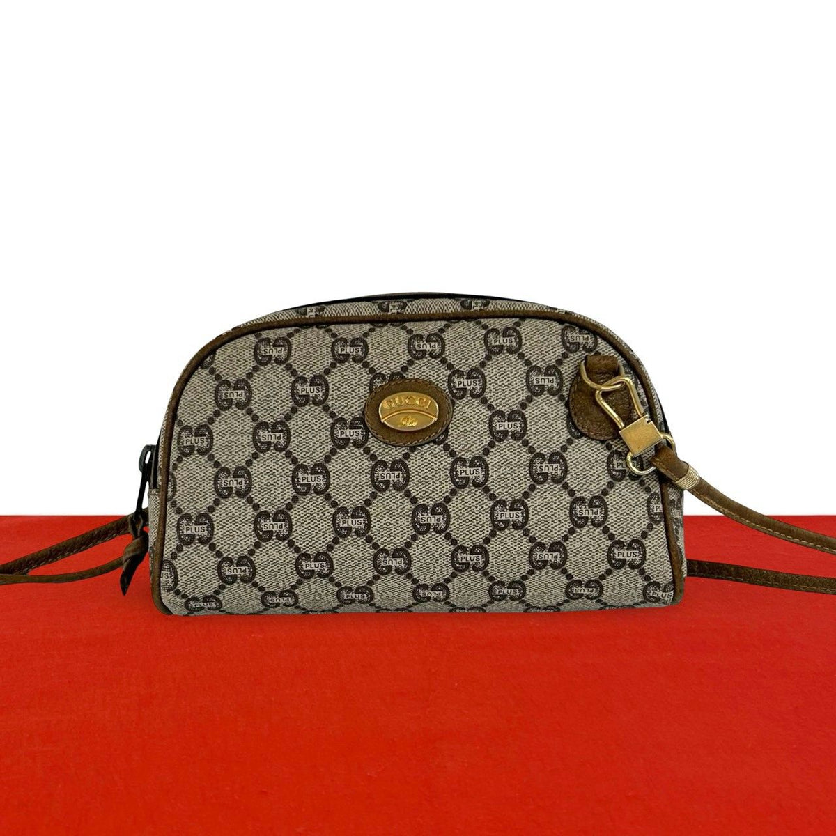 Gucci Vintage Plus Logo Pattern Leather Mini Shoulder Bag Pochette Brown