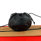 Loewe Vintage Anagram Logo Leather Drawstring Mini Shoulder Bag Pochette Black