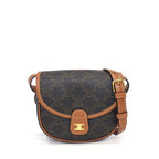 Celine Shoulder Bag Besace Mini Tan Triomphe Canvas Calfskin Gold