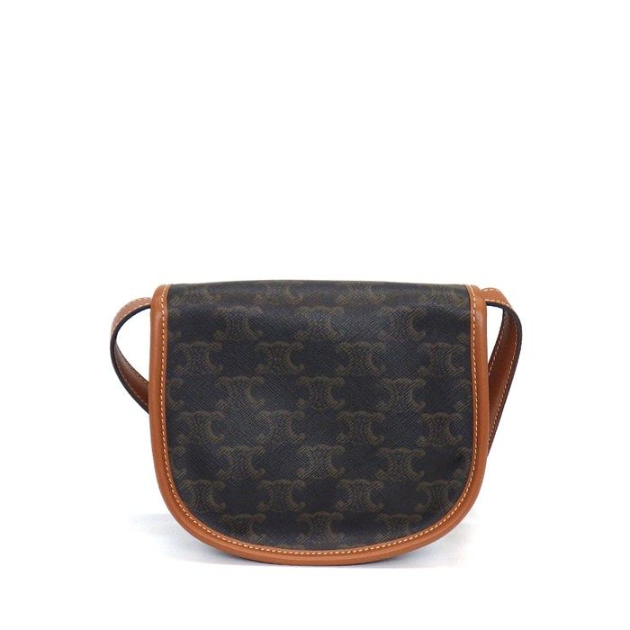Celine Shoulder Bag Besace Mini Tan Triomphe Canvas Calfskin Gold — view 2