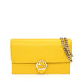 Gucci Shoulder Bag Clutch Interlocking G Chain Wallet Yellow Leather Gold