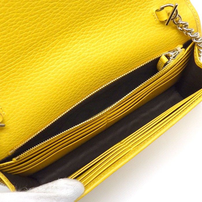 Gucci Shoulder Bag Clutch Interlocking G Chain Wallet Yellow Leather Gold — view 6