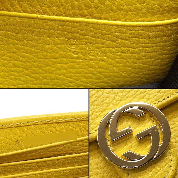 Gucci Shoulder Bag Clutch Interlocking G Chain Wallet Yellow Leather Gold — view 7