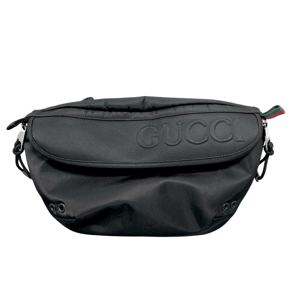 Gucci Belt Bag Logo Shoulder Crossbody Nylon Black Silver