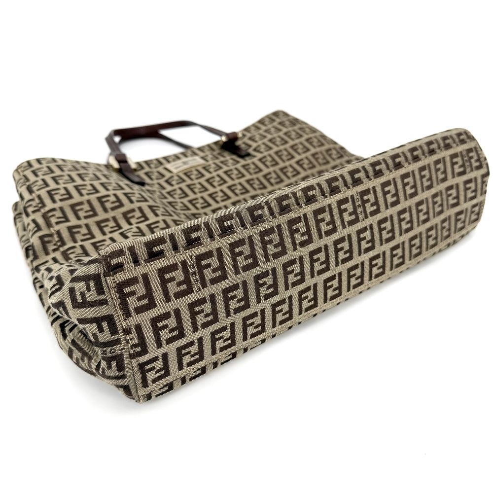 Fendi Tote Zucchino Handbag Canvas Leather Brown Gold — view 3