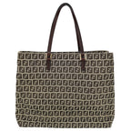 Fendi Tote Zucchino Handbag Canvas Leather Brown Gold — view 2