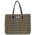 Fendi Tote Zucchino Handbag Canvas Leather Brown Gold