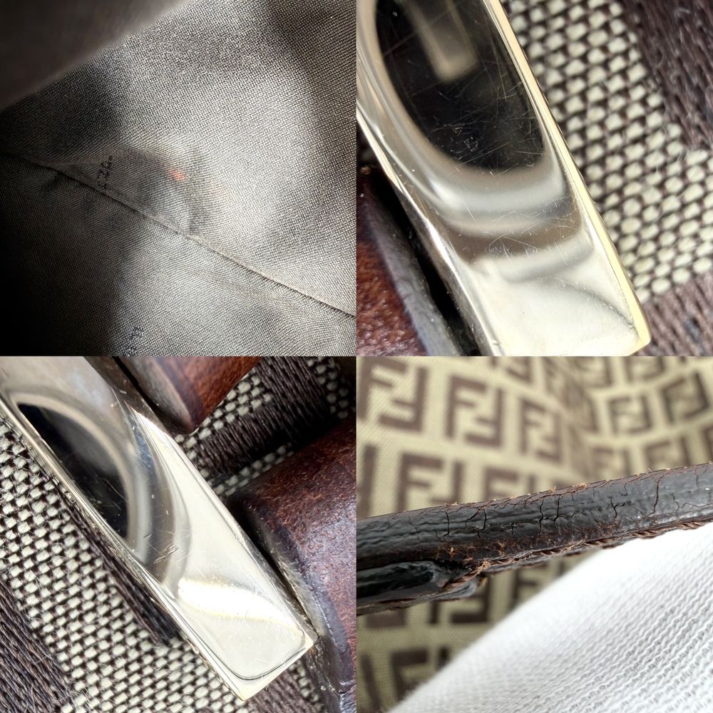 Fendi Tote Zucchino Handbag Canvas Leather Brown Gold — view 7
