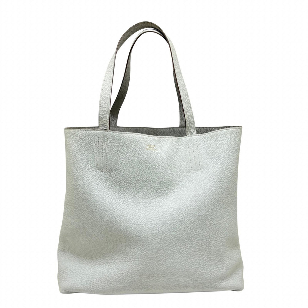 Hermes Double Sens 45 Pearl Gray White Tote Taurillon Clemence