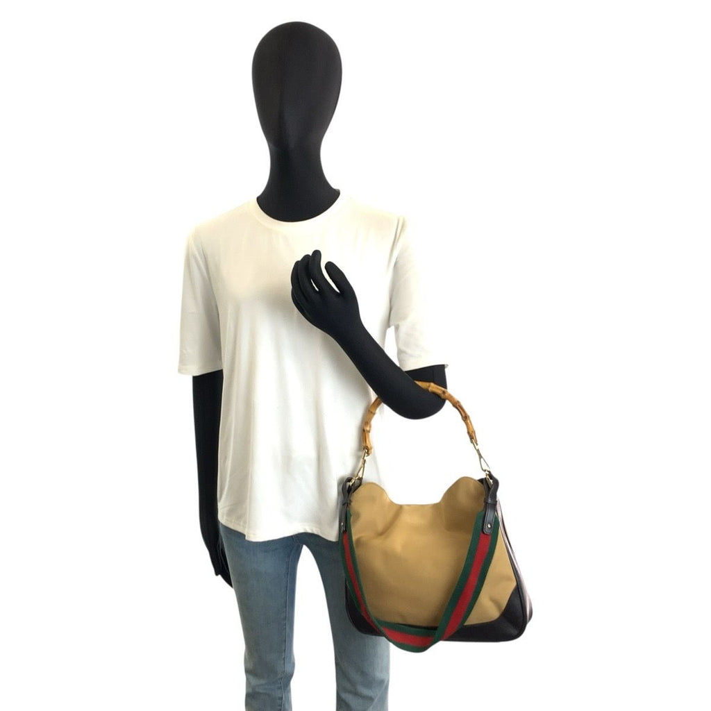 Gucci Bamboo Sherry Line Beige Black Gold Shoulder Bag — view 7