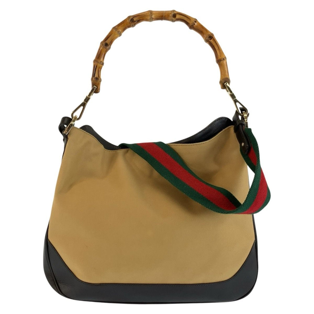 Gucci Bamboo Sherry Line Beige Black Gold Shoulder Bag