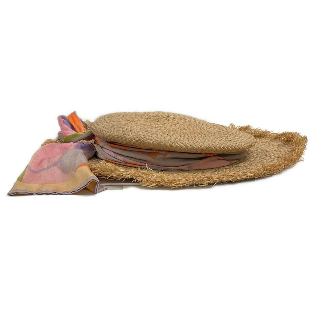 Chanel Hat 57 Beige Purple Multi Straw Hat Silk — view 2