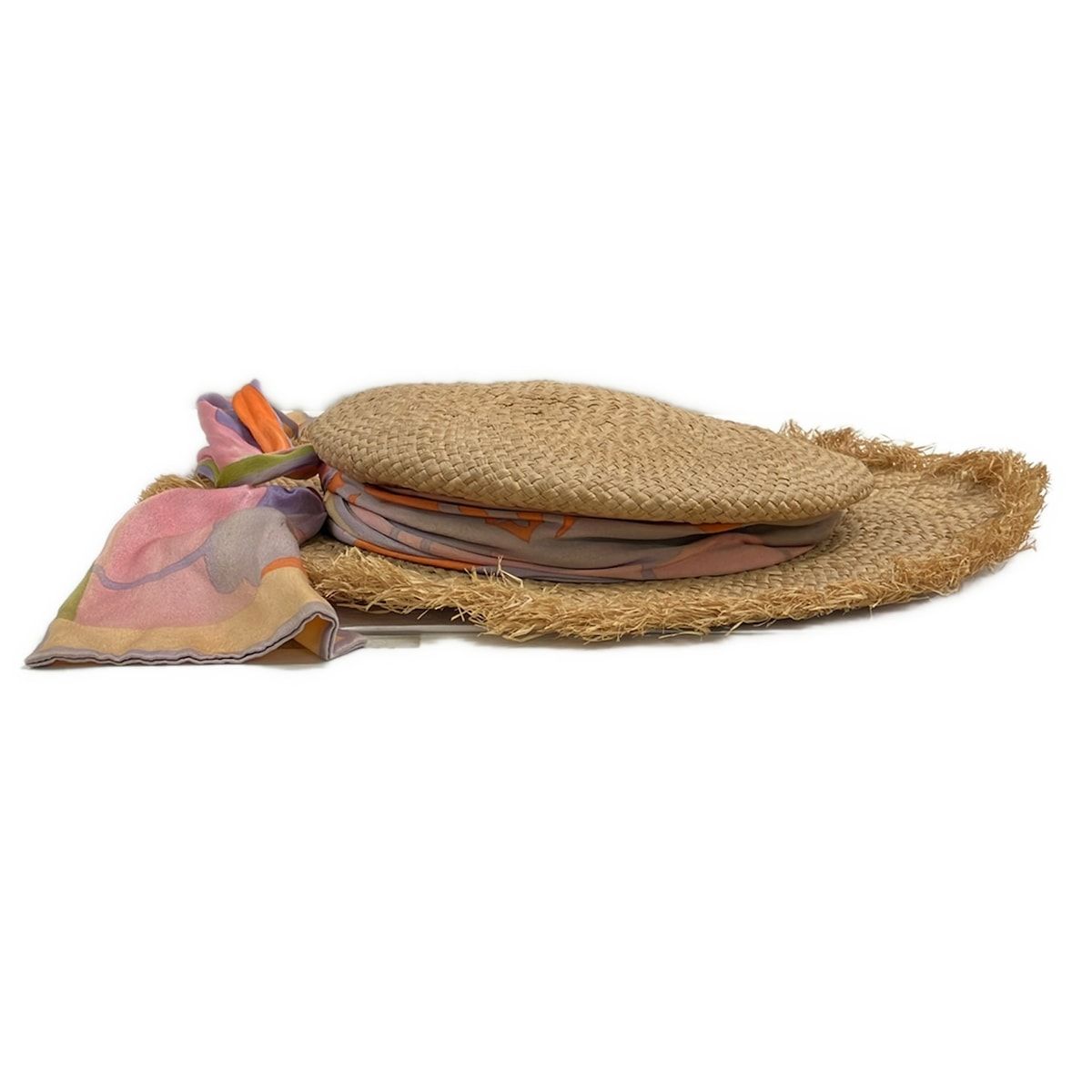 Chanel Hat 57 Beige Purple Multi Straw Hat Silk — view 2