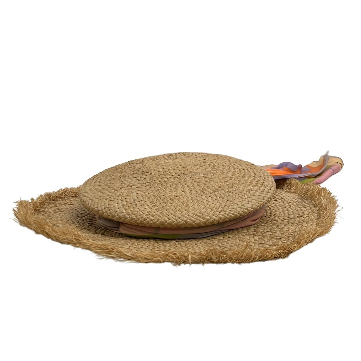 Chanel Hat 57 Beige Purple Multi Straw Hat Silk