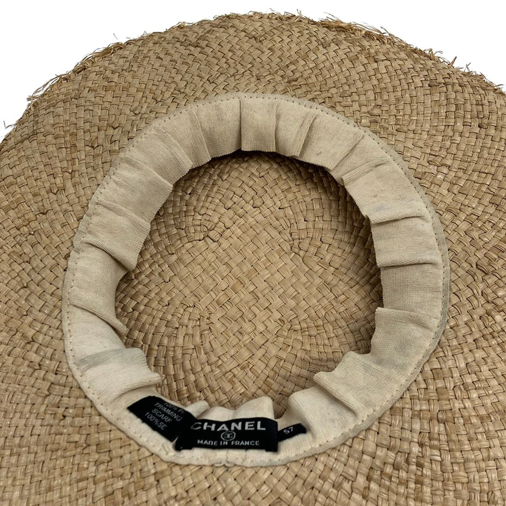Chanel Hat 57 Beige Purple Multi Straw Hat Silk — view 4