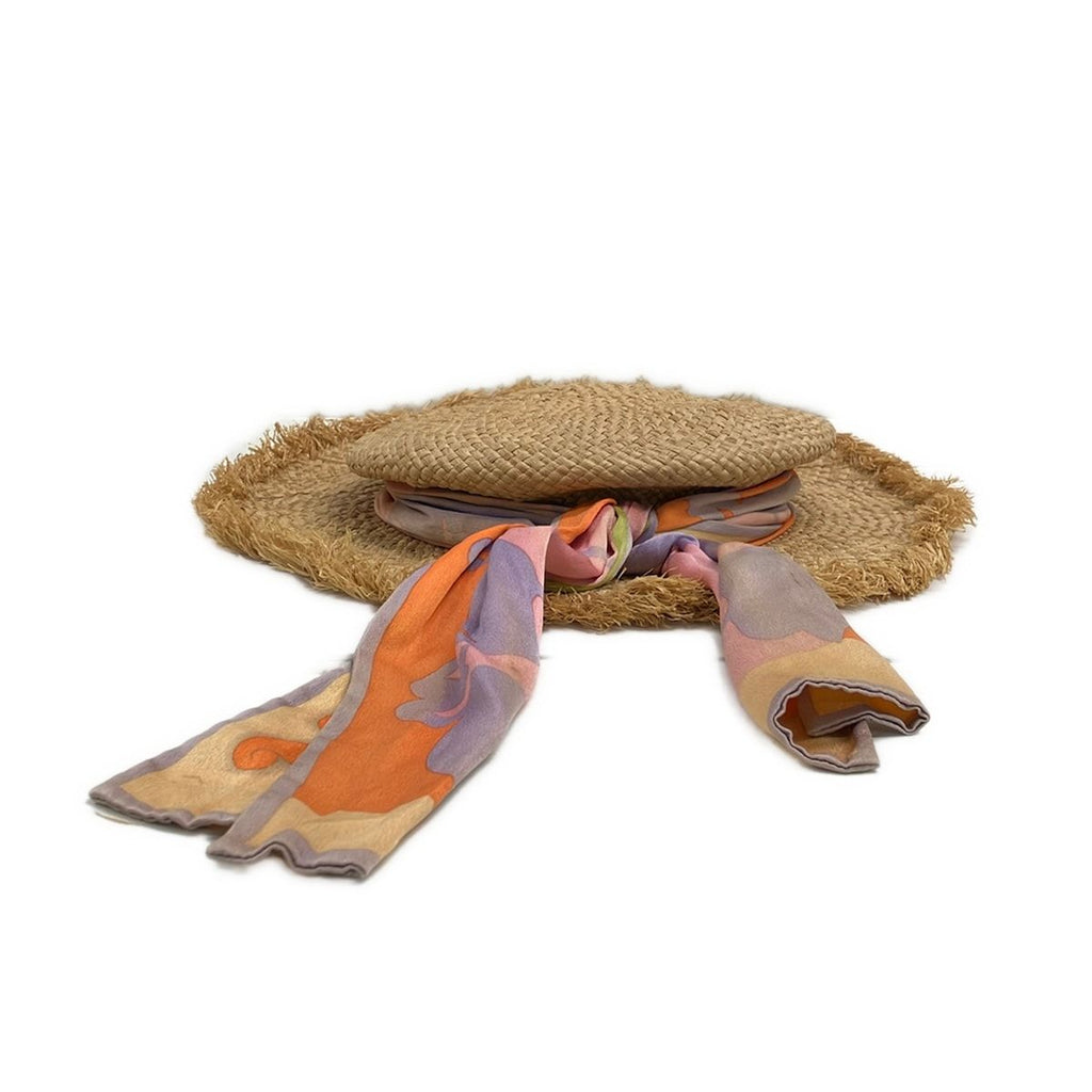 Chanel Hat 57 Beige Purple Multi Straw Hat Silk — view 3