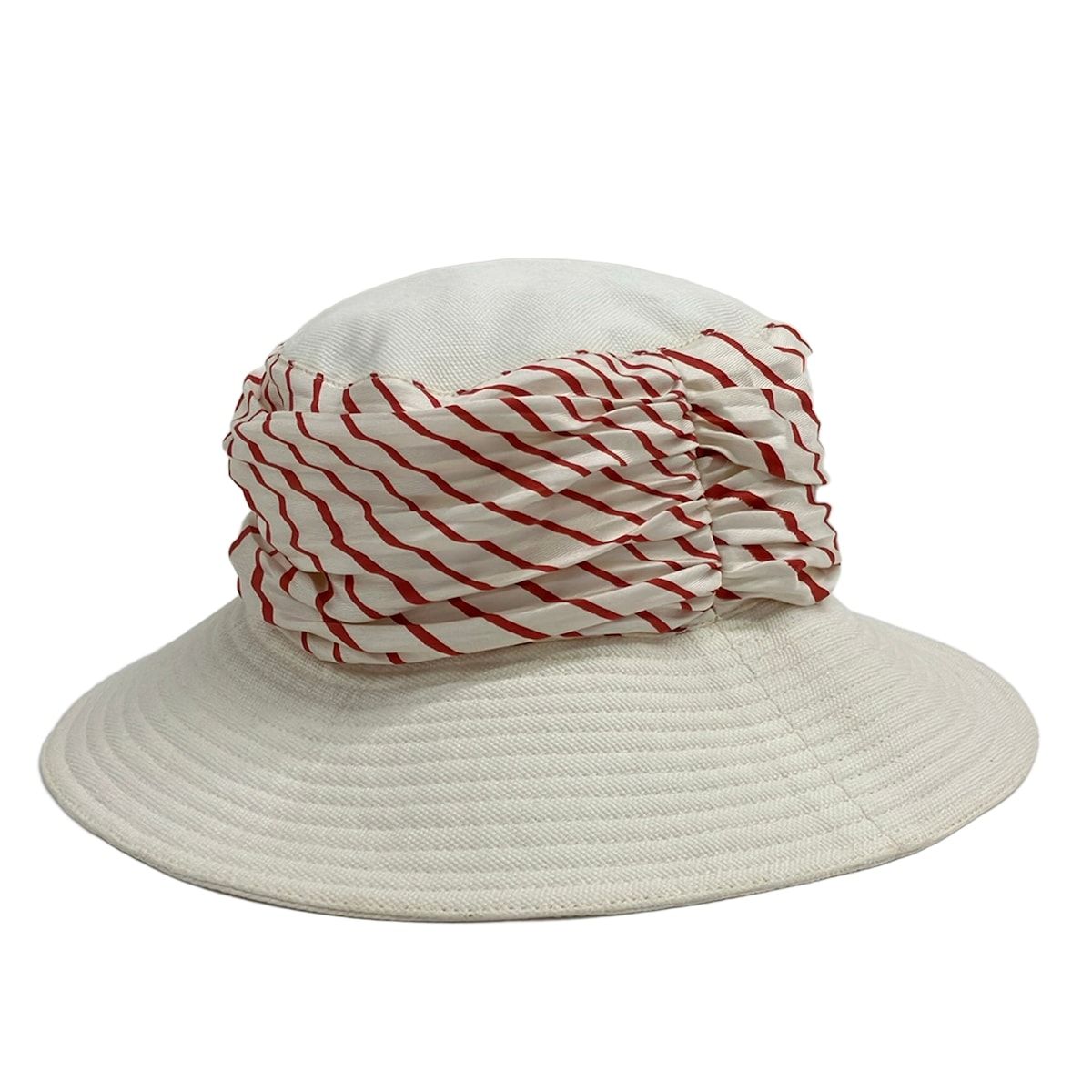 Hermes Hat 56 Ivory Red Linen Silk
