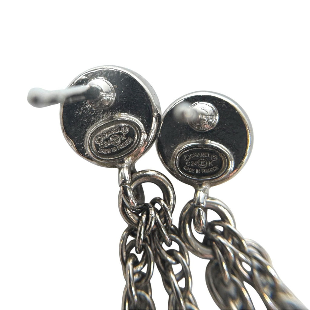 Chanel CC Logo Long Drop Earrings Light Stone Pearl — view 6