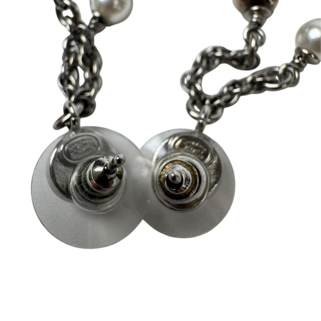 Chanel CC Logo Long Drop Earrings Light Stone Pearl — view 8